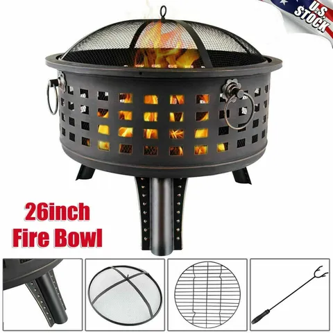 26" Fire Pit Hex Shaped Home Garden Outdoor Firepit Backyard Patio Firebowl Wood Burning Fireplace