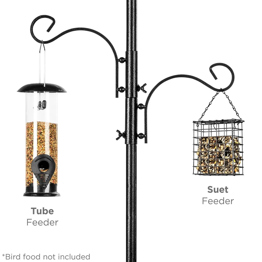 Best Choice Products 91in 4-Hook Bird Feeding Station, Steel Multi-Feeder Stand w/ 2 Feeders, Tray, Bird Bath - Black, photo 3 of 7