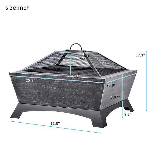 SAIBAIYEE Quality Steel Fire Pit with Log Poker, Mesh Screen for Outdoor Living, Family Use, Dark Gray, photo 6 of 8