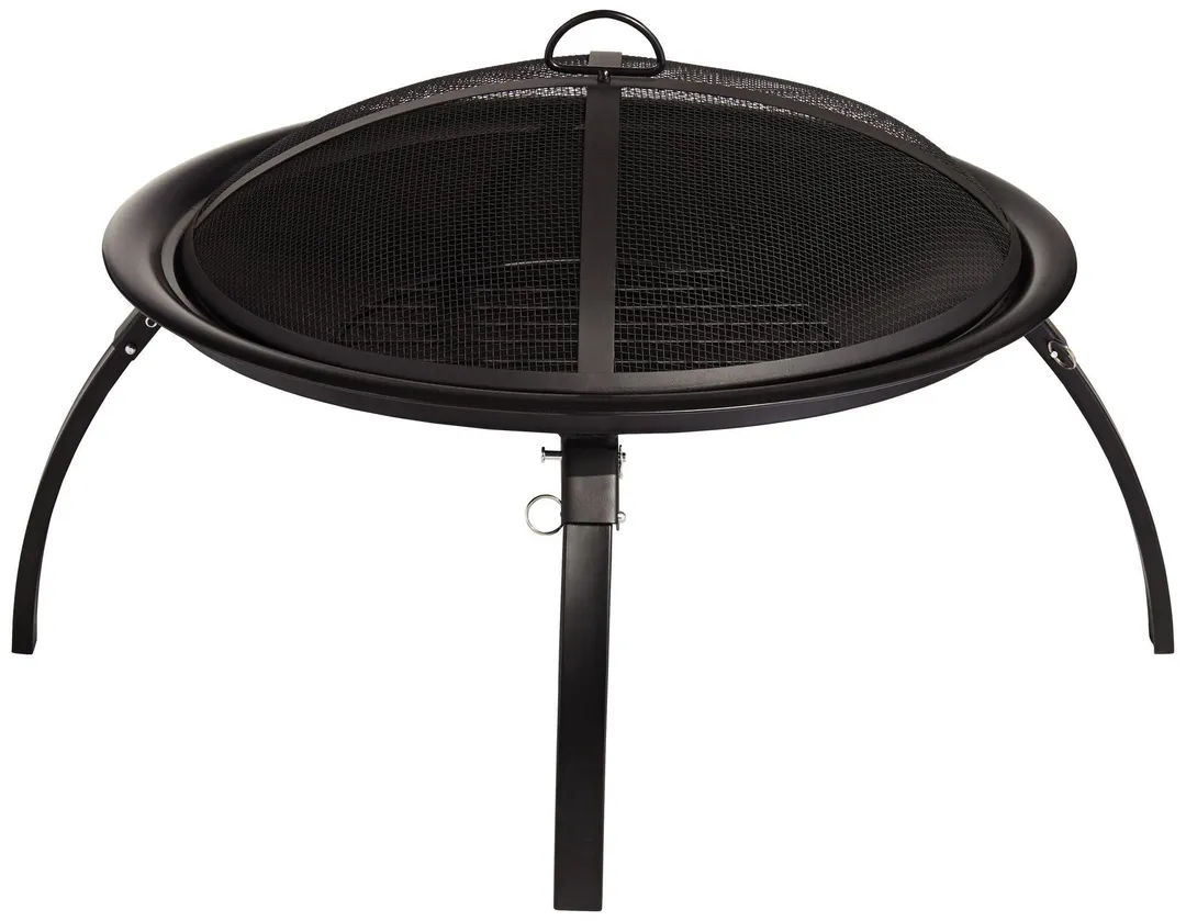 John Timberland Black Outdoor Fire Pit Round 26" Steel Wood Burning Foldable Legs with Spark Screen and Fire Poker for Outside Backyard Patio Camping, photo 7 of 8