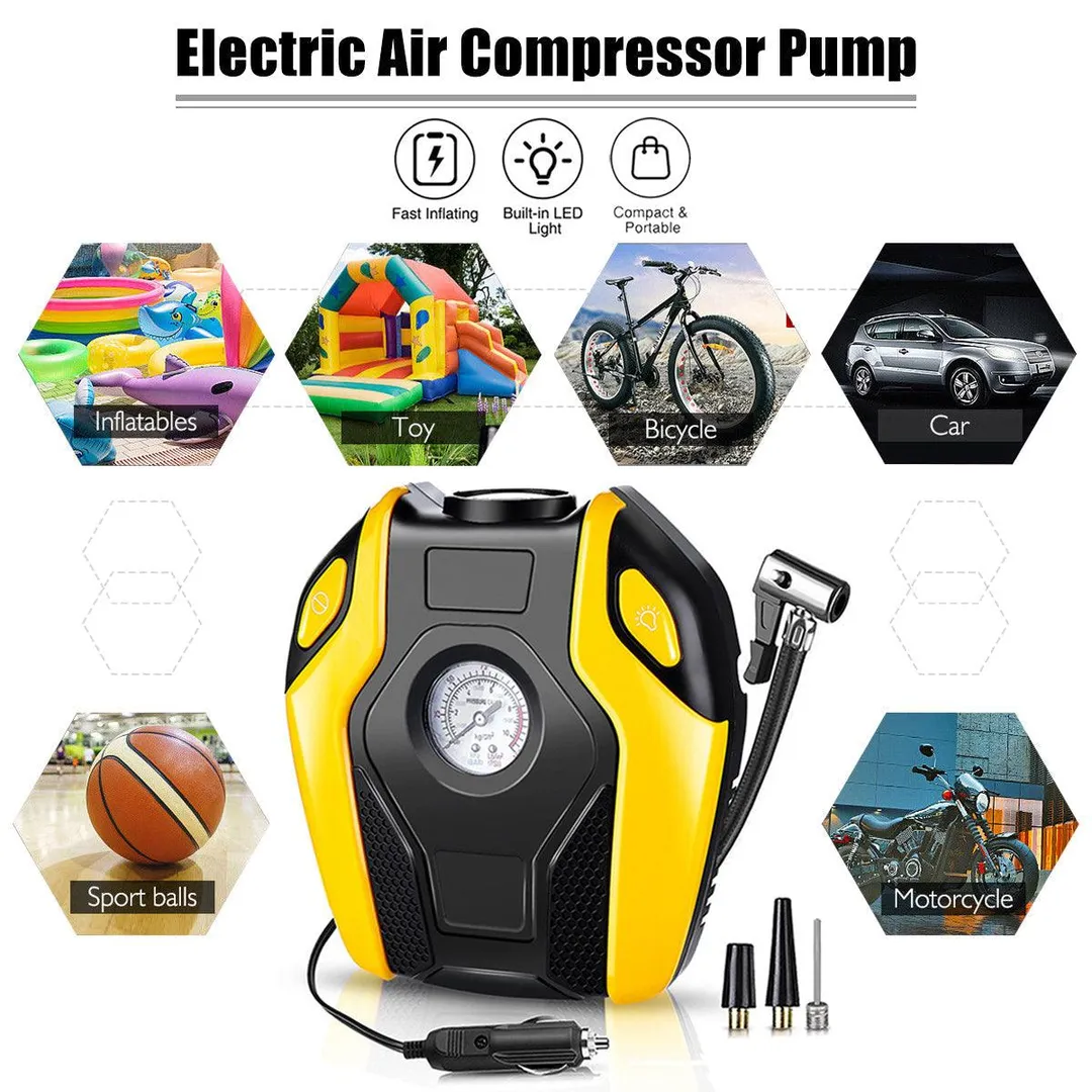 Kadell Portable Electric Air Compressor Pump,Tire Inflator with Gauge,LED Light and Adaptors,Universal for Car, Truck, Bicycle, Basketballs and Other Inflatables,ABS 12V 120W 150PSI, photo 10 of 10
